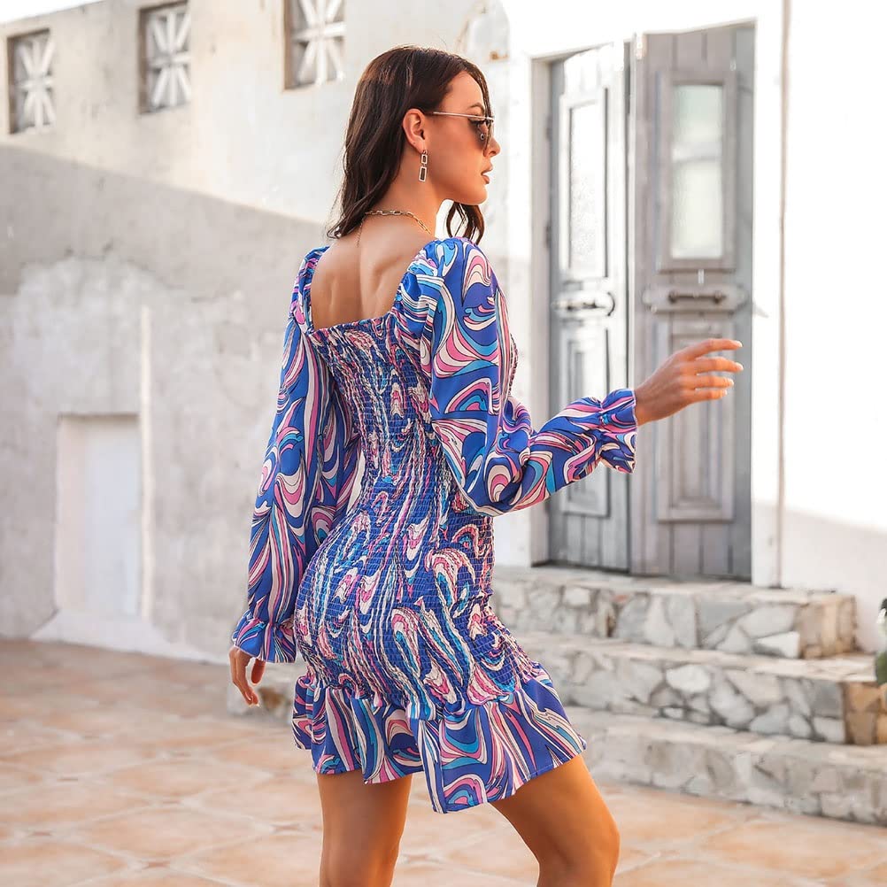 blue floral ruffle tea dress Veda Long Sleeve Floral Tiered Ruffle Maxi Dress Blue