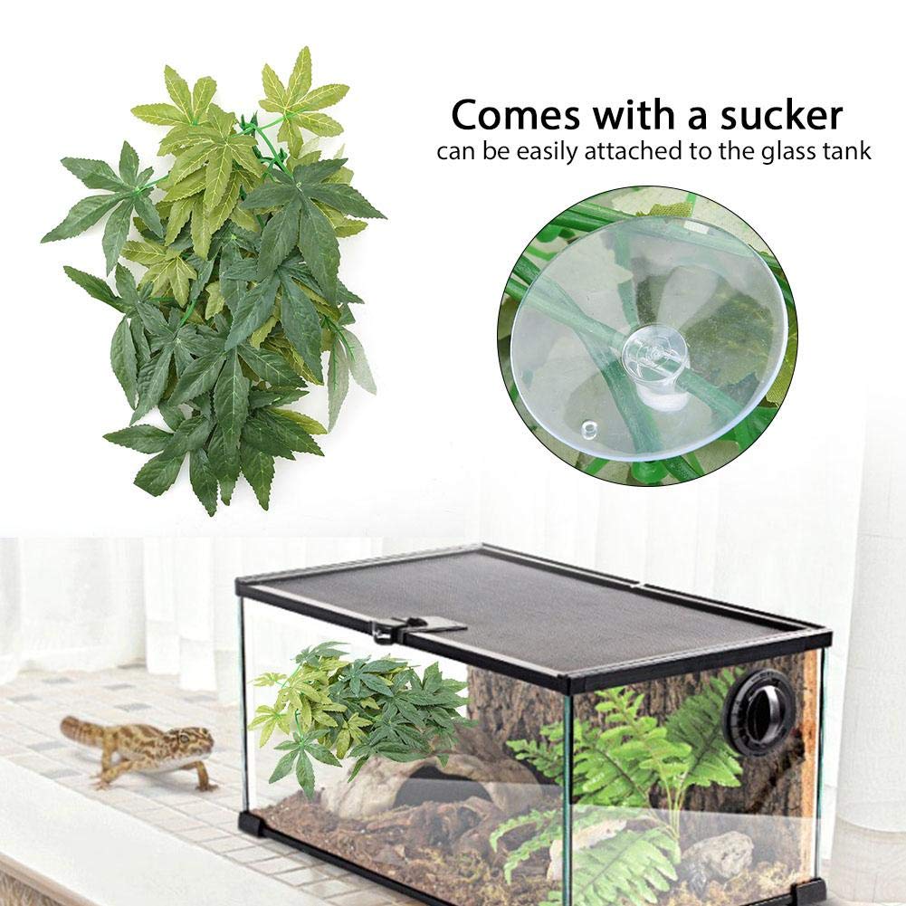 Fake Leaves Plastic Green Grass with Suction Cup for Aquarium Reptile