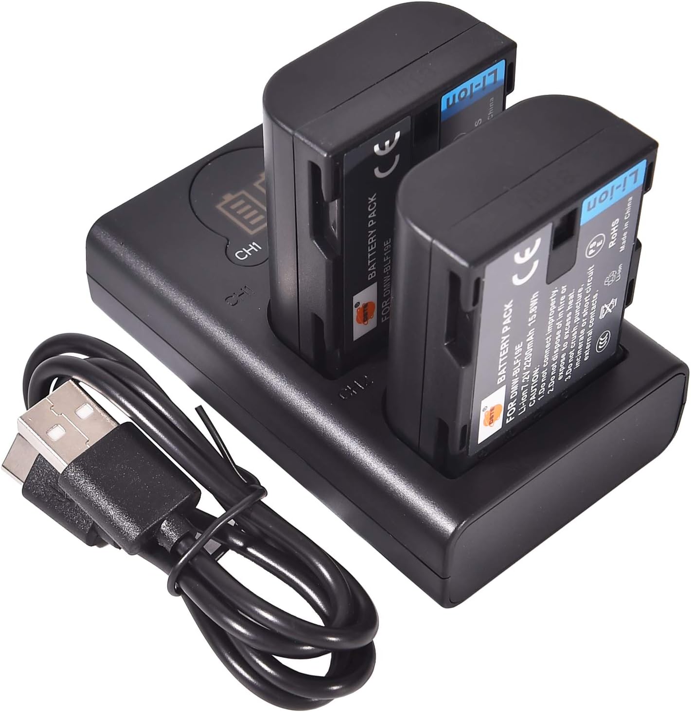 DSTE 2x DMW-BLF19E Replacement Battery + Dual USB Charger with LCD Display Compatible for DMW-BLF19 and Panasonic Lumix DMC-GH3,DMC-GH3GK,DMC-GH3HGK,DMC-GH3HGK,DMC-GH3KBODY,DMC-GH4H,DMC-GH4 Camera