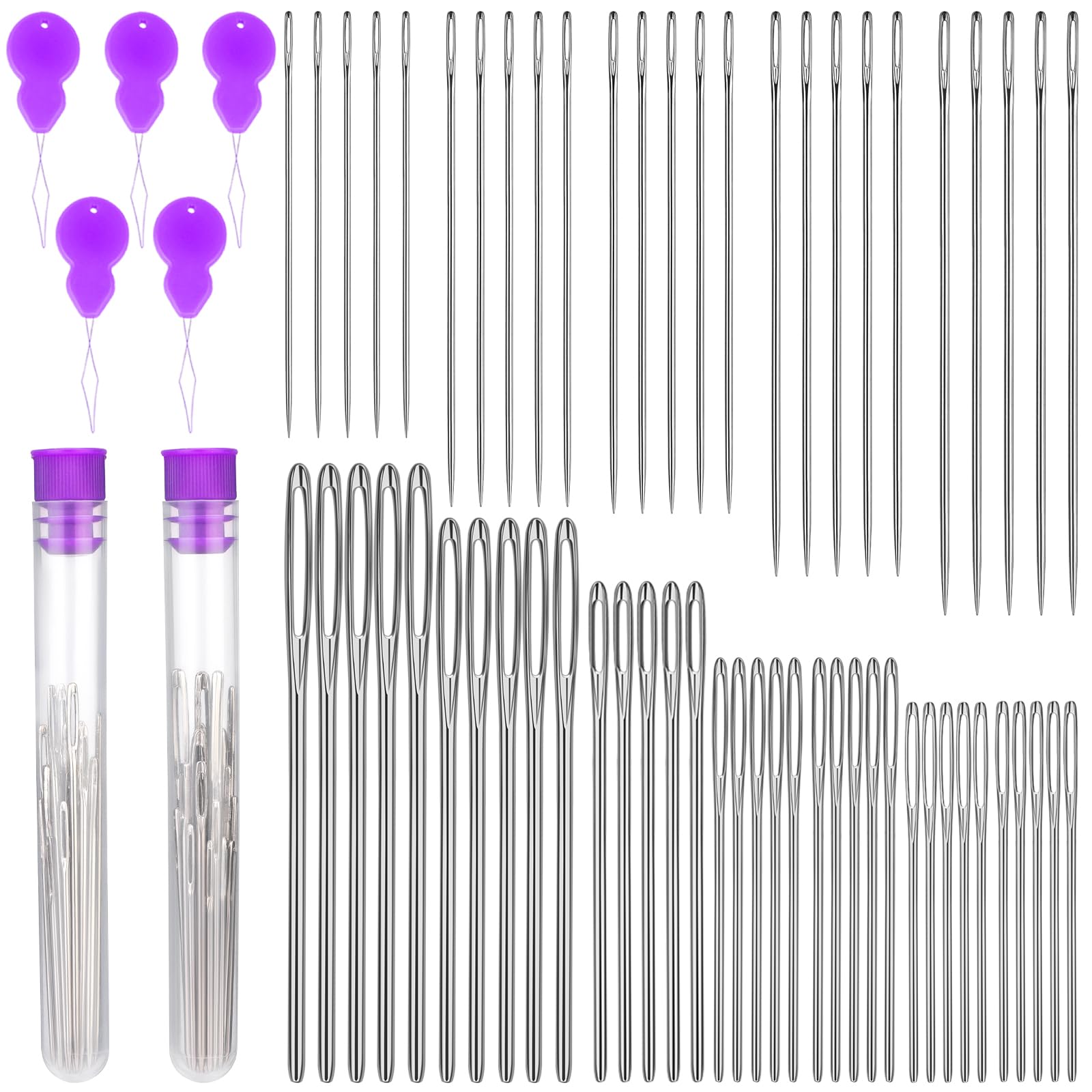 Bupete 65 Pcs Large Eye Blunt Needles Set, 12 Sizes Large Eye Sewing Needles, Tapestry Needles, Yarn Needles with Threaders, Embroidery Needles for Hand Sewing for Knitting Sewing-image-15