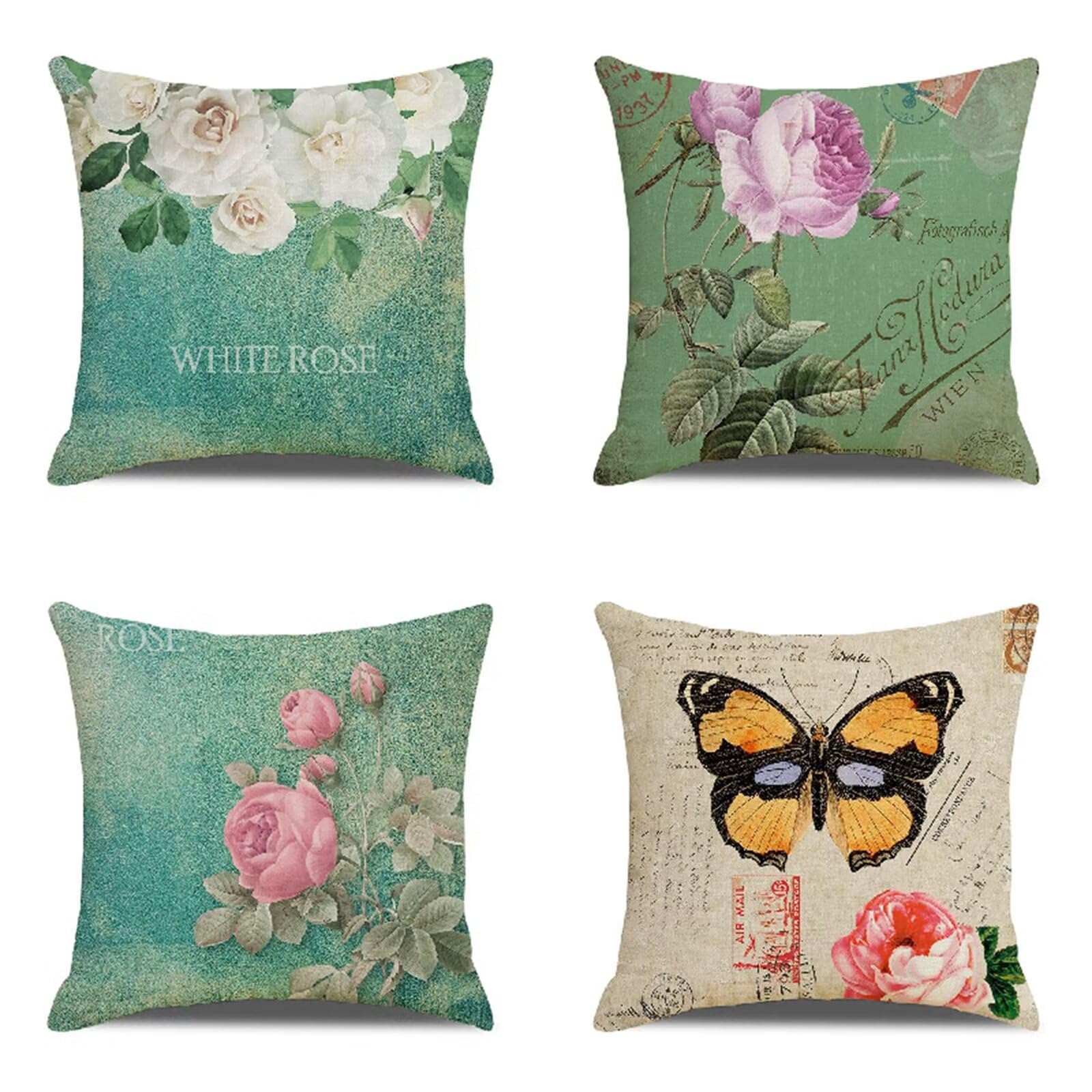 Coussin décoratif taie d'oreiller double face papillon floral vintage S-8225