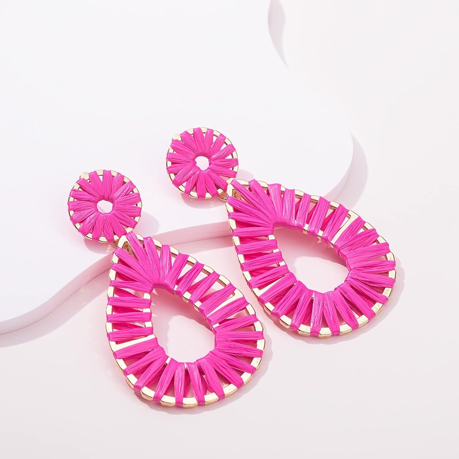 Boho Raffia Earrings Statement Teardrop Earrings Drop Dangle Bohemian Earrings for Women Cute Handmade Earring - Image 9