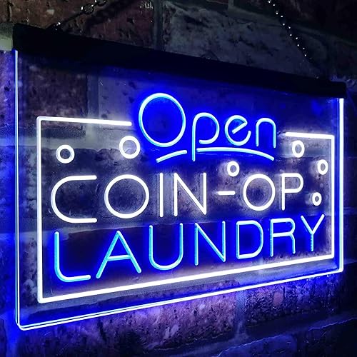 Miniatura 3 de ADVPRO Open Coin-op Laundry Shop - Letrero de neón LED de doble color, blanco y azul, 24 x 16 pulgadas, st6s64-i3606-wb
