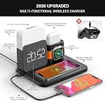 7 in 1 Charging Station for iPhone, Alarm Clock, Night Light, Wireless Charger for iPhone 16 15 14 13 12 11 X Pro Max & Apple Watch - Charging Stand Dock for AirPods