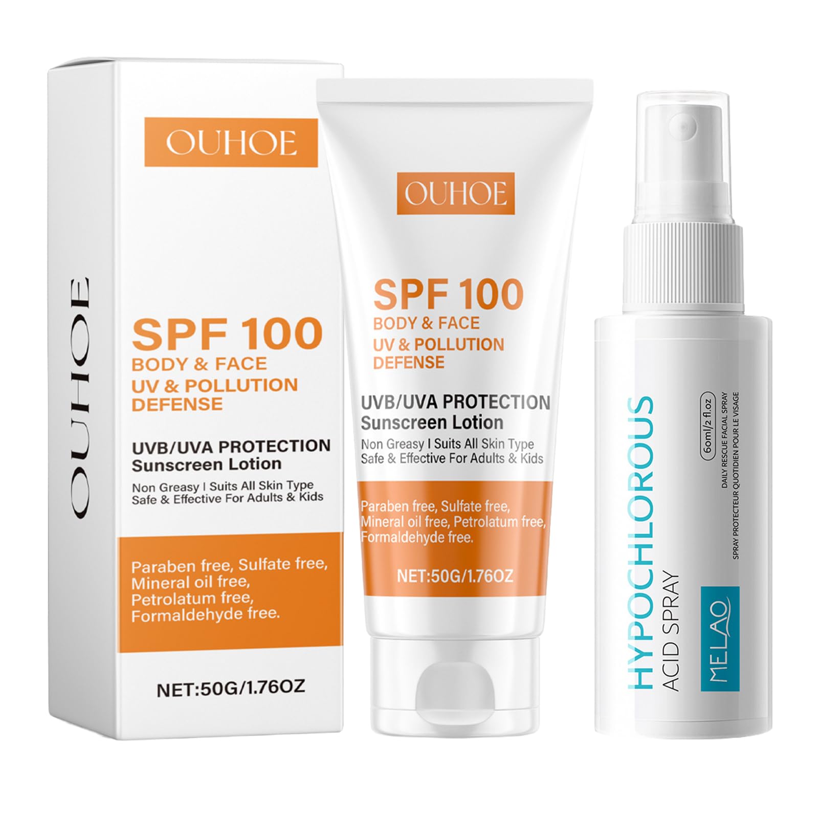 Zestaw z kremem przeciwsłonecznym, filtr SPF 100 + balsam przeciwsłoneczny w sprayu 60 ml