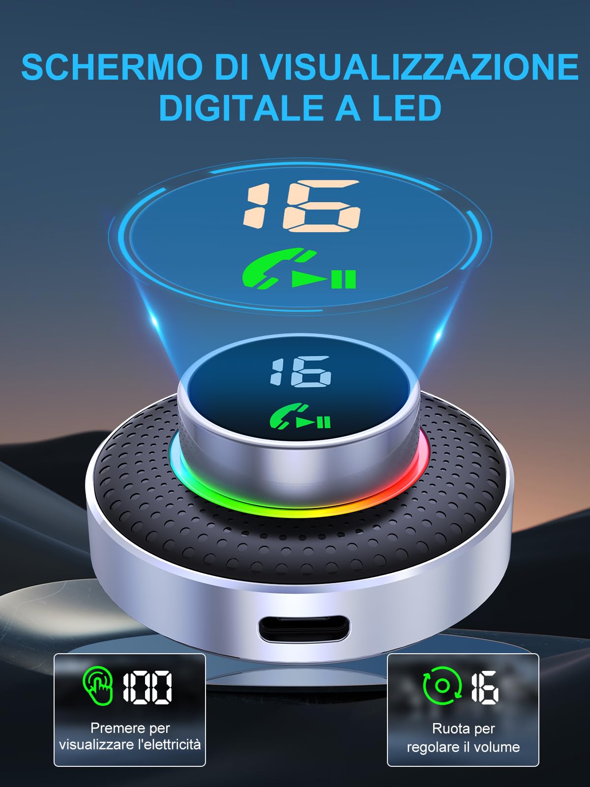 Glangeh Ricevitore Adattatore Bluetooth 5.3 Auto AUX, Pulsante Ingrandito e LED Schermo, con Jack 3,5mm, per Stereo/Altoparlante/Cuffie, Chiamate In Vivavoce, Supporta Siri