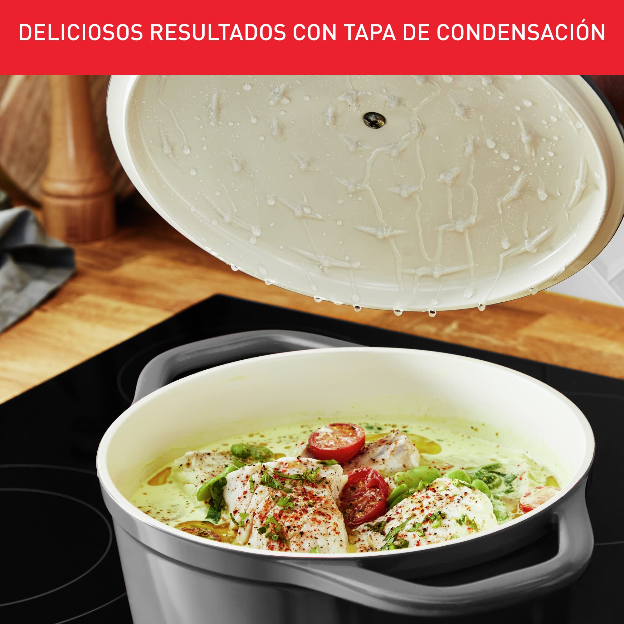 Tefal Cocotte Air 24 cm - cazuela de aluminio fundido de 4,7 L de capacidad, revestimiento cerámica, resultados tiernos, apto para horno y cocinas convencionales, incluso inducción, apto lavavajillas