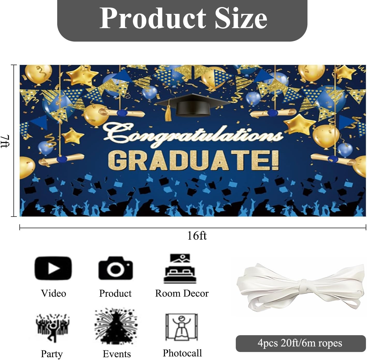 OERJU 2026 Graduation Garage Door Banner Navy Blue Congrats Grad Garage Door Cover Congratulation Graduate Graduation Prom Party Decorations Supplies Indoor Outdoor Wall Decor Mural 7x16ft