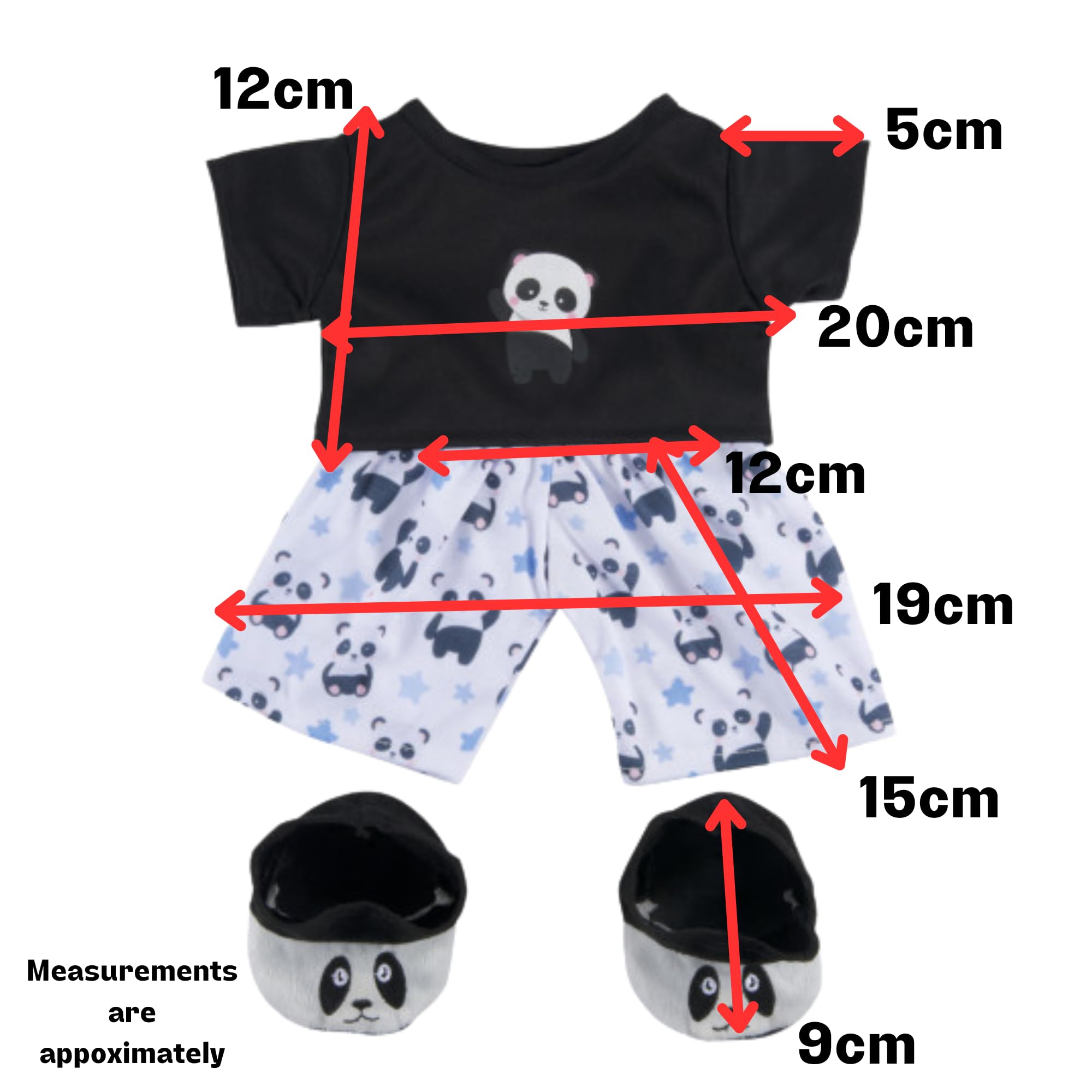 Pigiama panda con ciabattine - 40 cm - vestiti orsacchiotto - orsacchiotto non incluso.