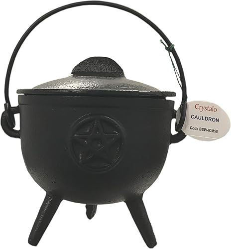 Crystalo - Caldero de hierro fundido pentagrama con tapa-4 pulgadas