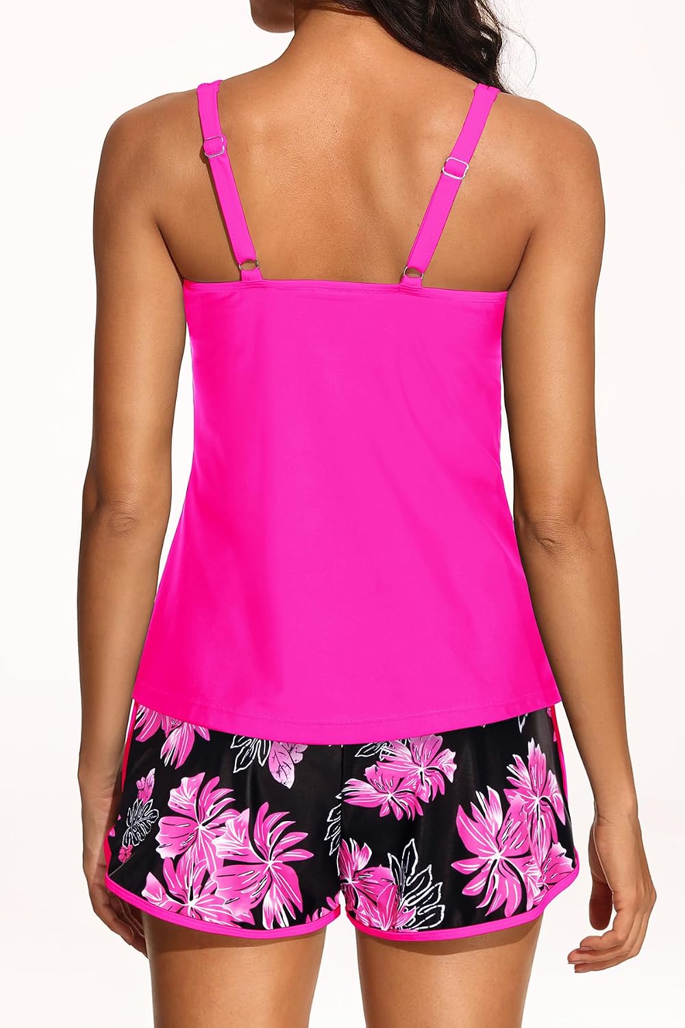 Aqua Eve Tankini with Shorts - 2 Piece Tummy Control Swimsuit V-Wire Tank Top with Boyhorts Bathing Suit with Side Pockets
