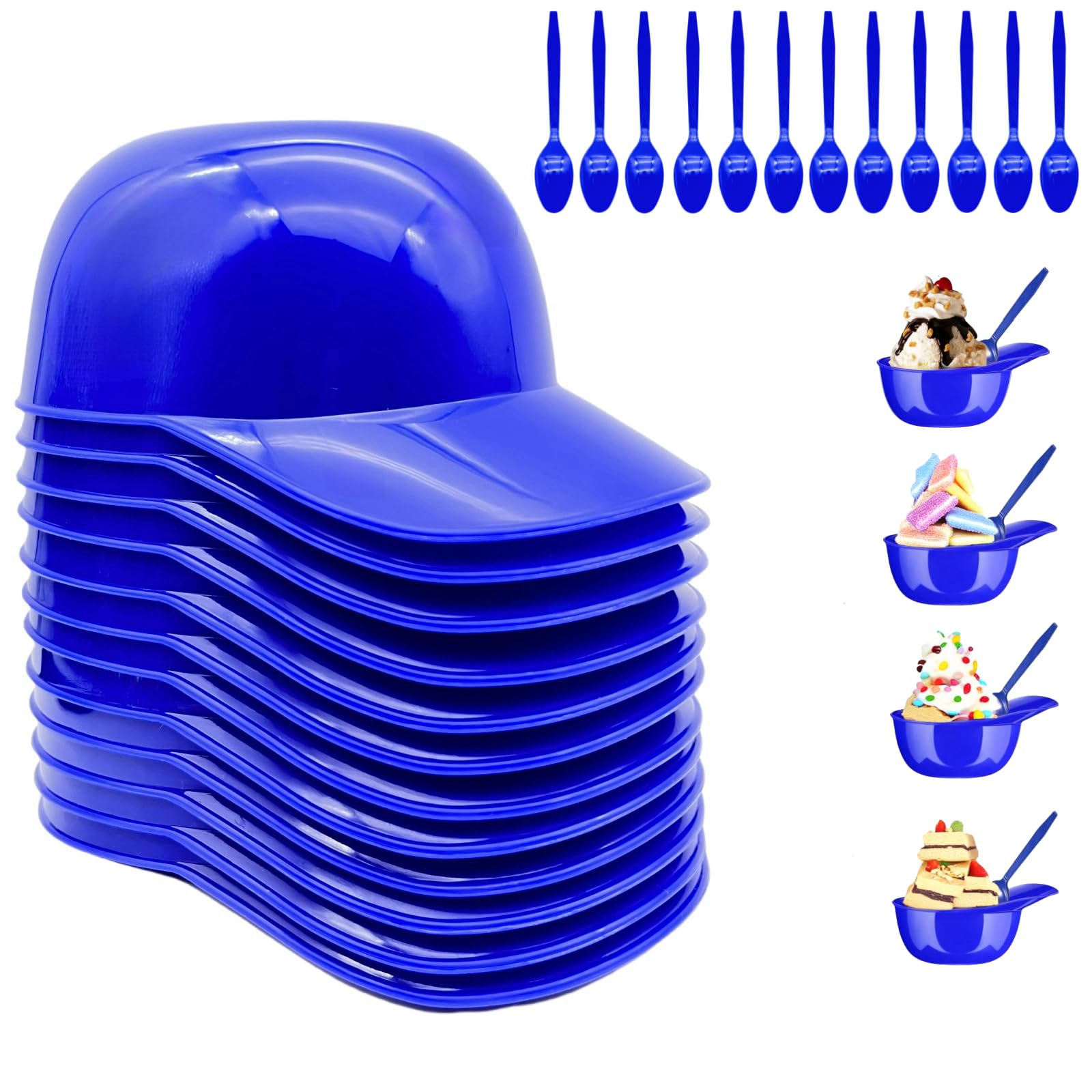 KKpxafl Baseball Helmet Ice Cream Snack Bowl and Spoons Set,Party Snack Cups for Birthday Party Supplies,Mini Ice Cream Dessert Baseball Cap Bowls (12