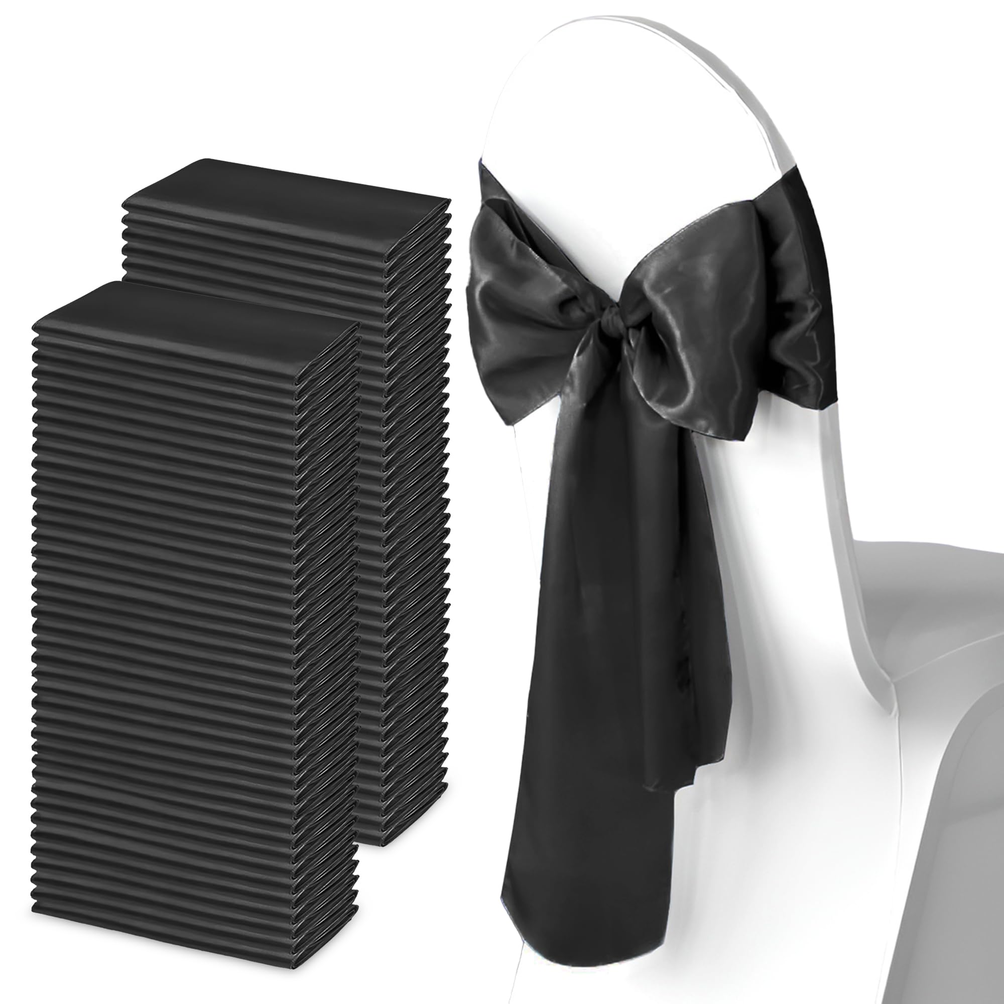 Trimming Shop 7" x 108" Black Satin Chair Saheses, 100 pcs