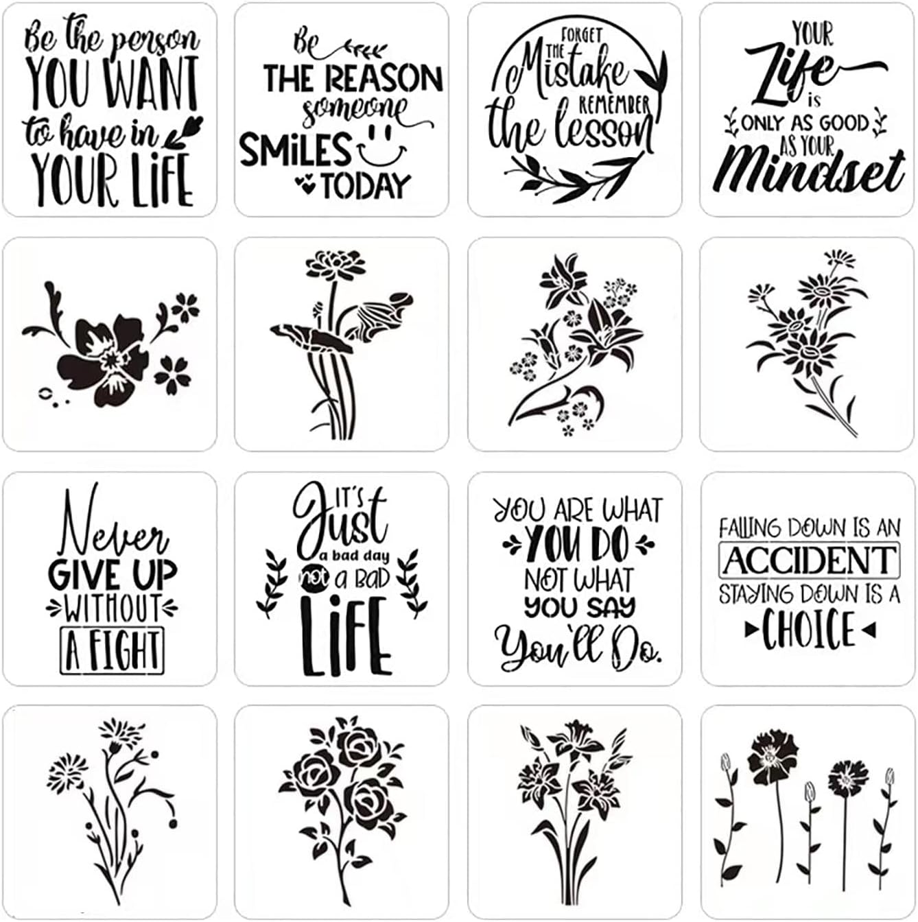 16 PCS Stencils for Painting 8 Pcs Inspirational Word