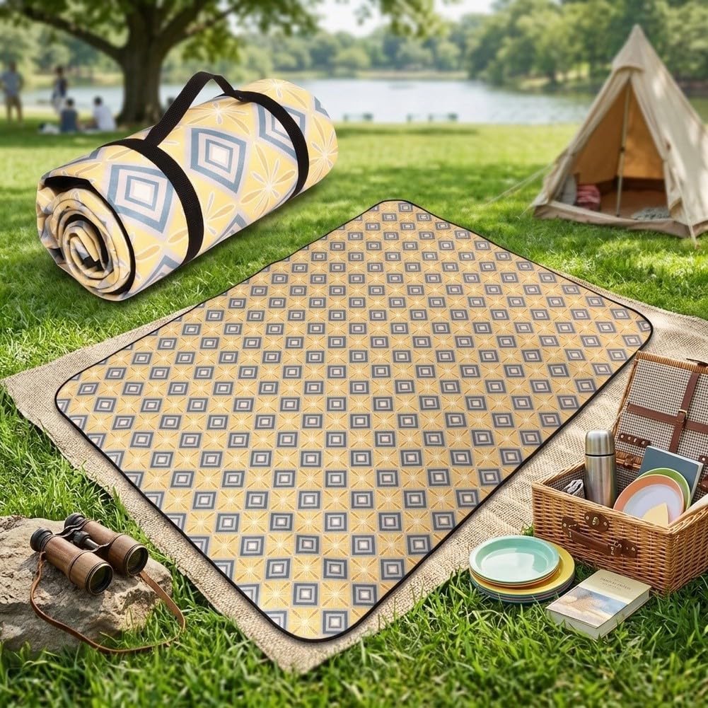 Tapis de Pique-nique Imperméable 200x200cm Grand Format(Beige)