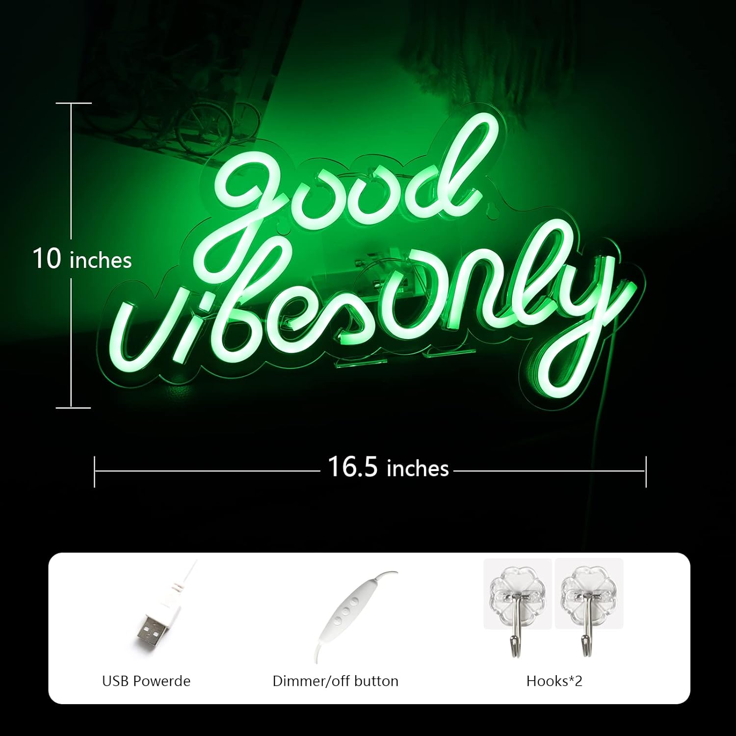 JFLLamp Good Vibes Only Neon Signs for Wall Decor Neon Lights Led Signs Suitable for Living Beer Bar Game Room Hotel Birthday Party Restaurant Christmas Unique Gift for Lover, 16.5 * 10 Inch(Green)