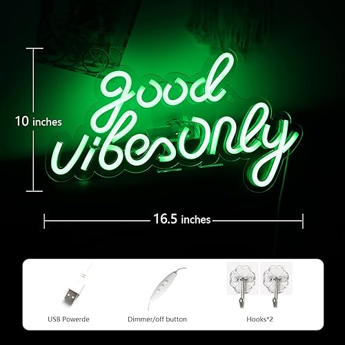 Miniatura 4 de JFLLamp Good Vibes Only - Letreros de neón para decoración de pared, luces de neón, adecuados para sala de estar, cerveza, bar, sala de juegos,