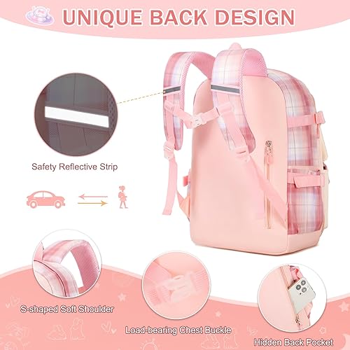 Miniatura 4 de Juego de mochila para niñas, mochila infantil para niñas, mochila escolar Kawaii Bunny para niña, jardín de infantes, primaria, preescolar, Tartán