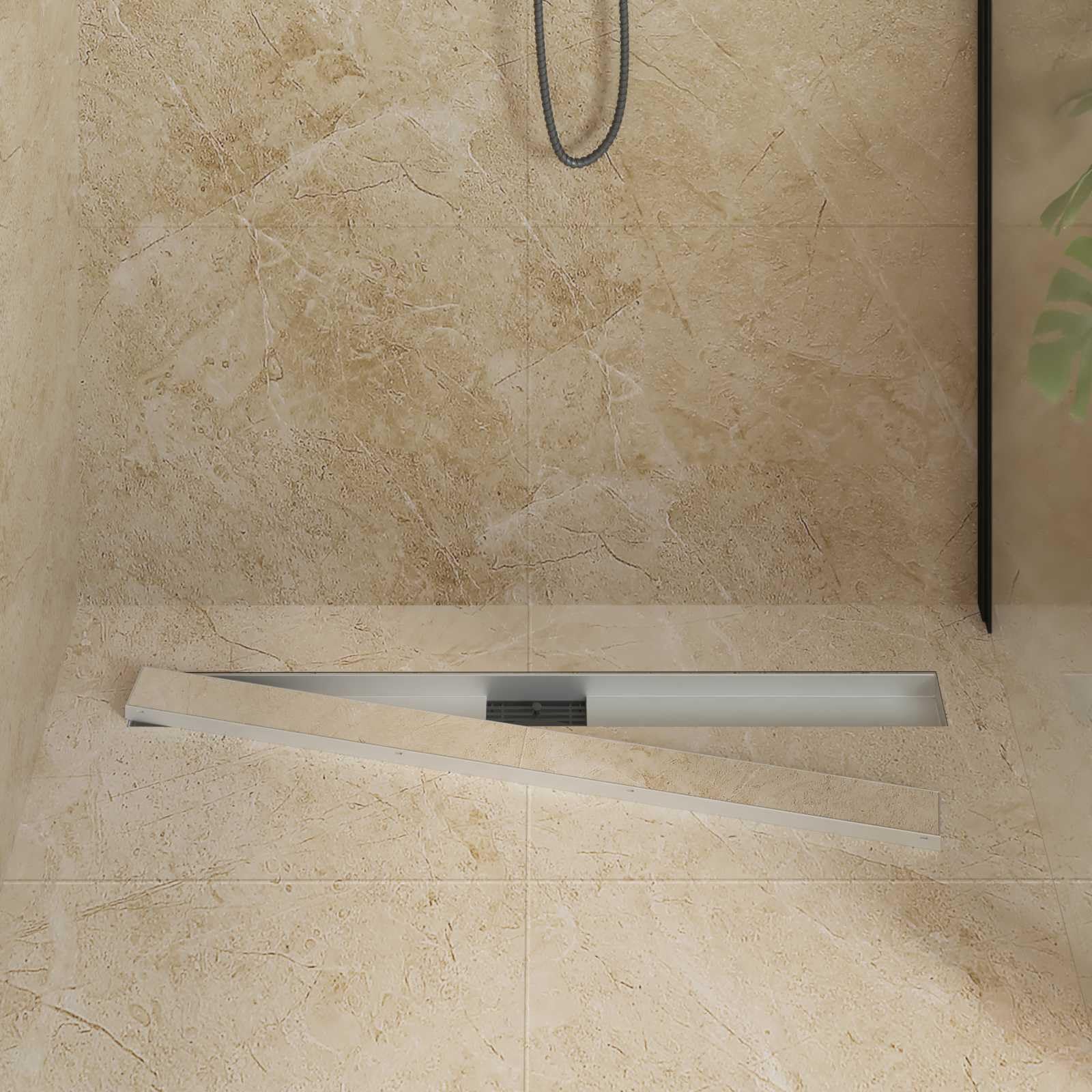 Canaleta de ducha 2 en 1, color plata, 100 cm, de acero inoxidable 304, altura regulable de 0 a 30 mm, apta para azulejos, extraíble para limpieza, para ducha, baño, sanitario con desagüe y