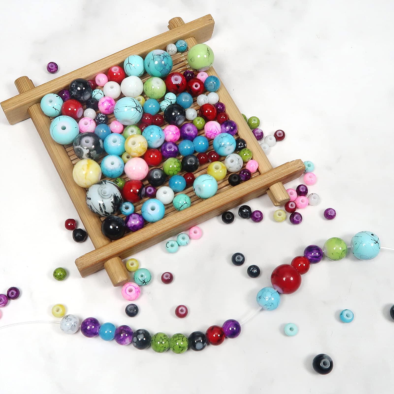 TOAOB 400pcs Coloré Rondes Perles De Verre Effet Marbre 4mm 6mm 8mm 10mm 12mm Pour Fabrication De Bijoux DIY Bracelets Colliers Artisanat