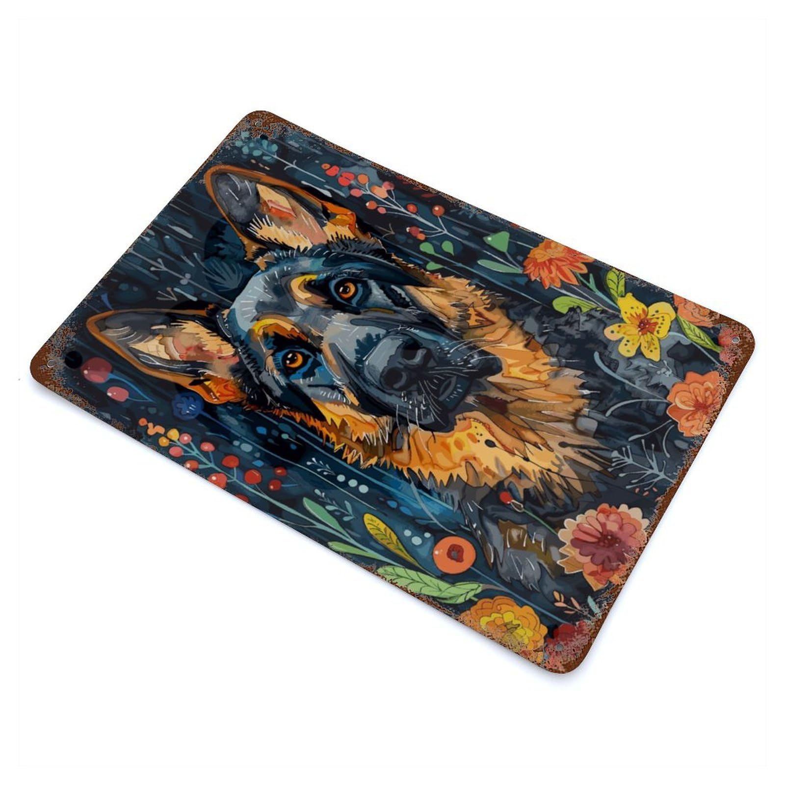 German Shepherd Rust Effect Tin Sign 11.8"x7.9", Ideal for Farmhouse, Kitchen And Entryway Decor