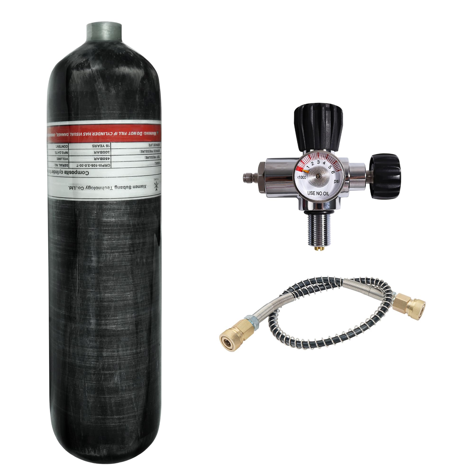 TUXING 3L 4500psi Carbon Fiber Air Tank（Empty Bottle & Paintball Fill Station with Valve Regulator Gauge for PCP Air Rifles (3L+145)