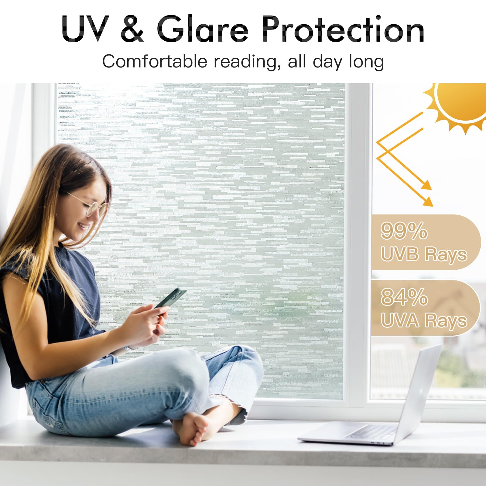 Haton Pellicola per finestra, per privacy, statica, non adesiva, in vetro smerigliato, per finestre, blocco UV, decorativa, rimovibile, opaca, per casa, ufficio, bagno, 90 x 300 cm
