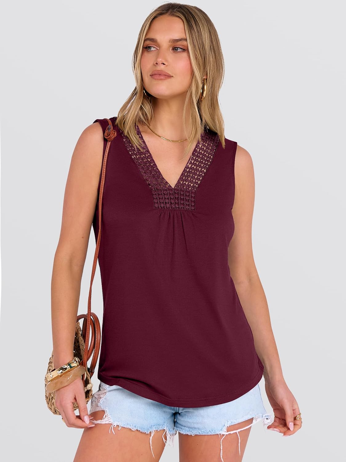 ANRABESS Womens Tank Tops Summer V Neck Loose Sleeveless Camisole 2026 Spring Crochet Insert Dressy Casual Blouses Vest Shirt - Image 3