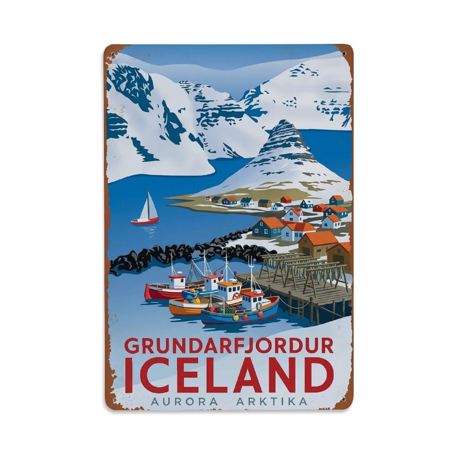 Vintage Travel Grundarfjordur Iceland Metal Tin Sign