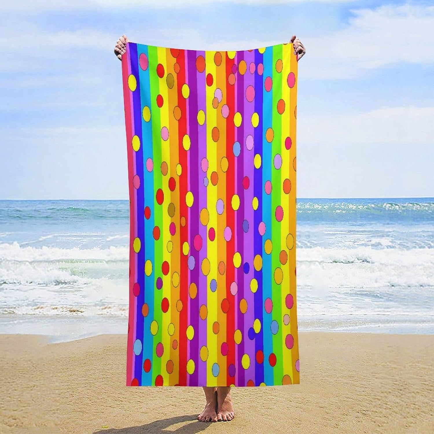Rainbow Colored Polka Dots Bath Towel Beach Towels Quick Dry Oversized Bath Blanket Highly Absorbent Towel for Women Men 160x80cm