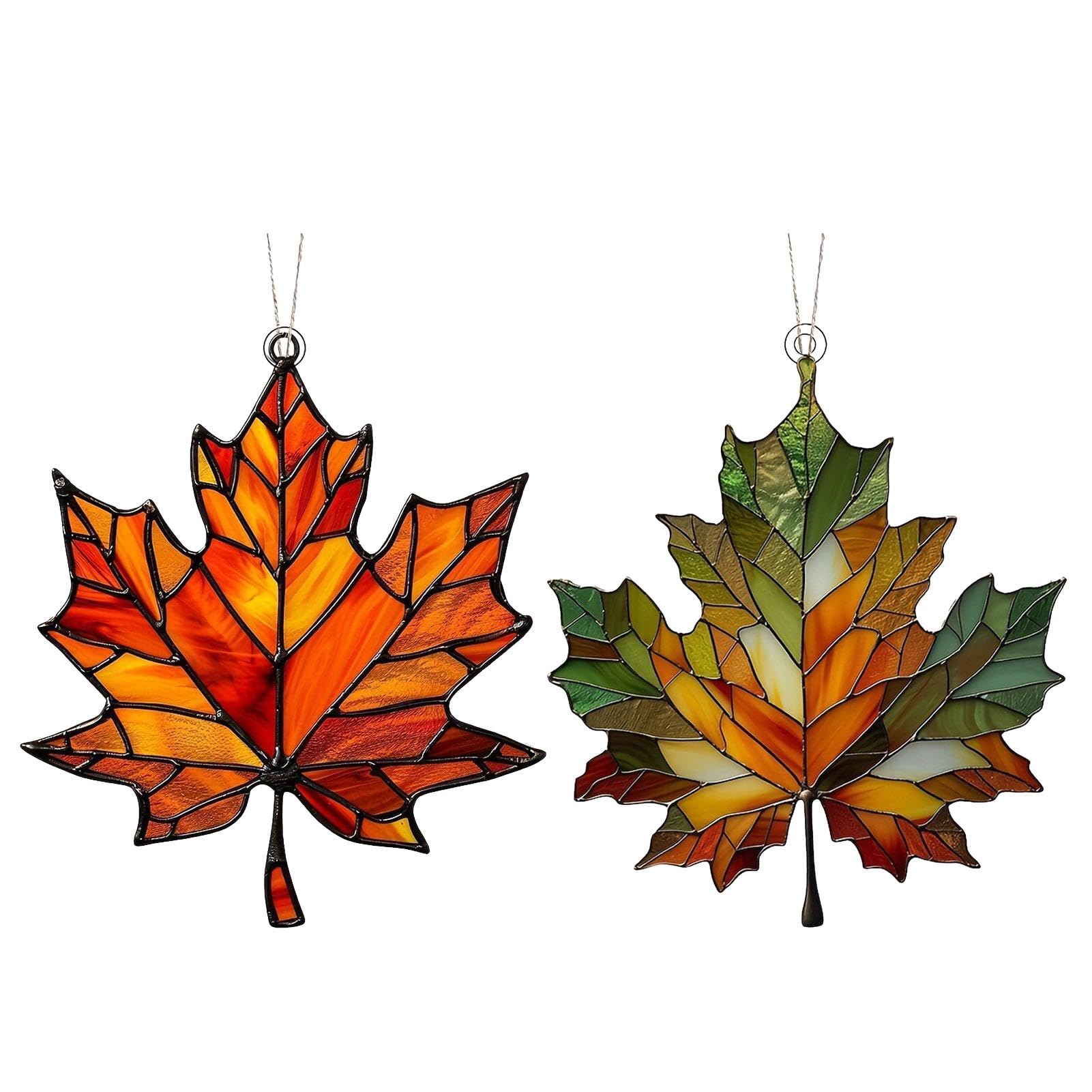 2 Pieces Maple Leaves Suncatchers, Maple Leafs Stained Glass Window Hanging, Acrylic Maple Leafs Ornament, Maple Leaves Stained Fall Decorations, Acrylic Wall Art, Halloween Thanksgiving Decorations
