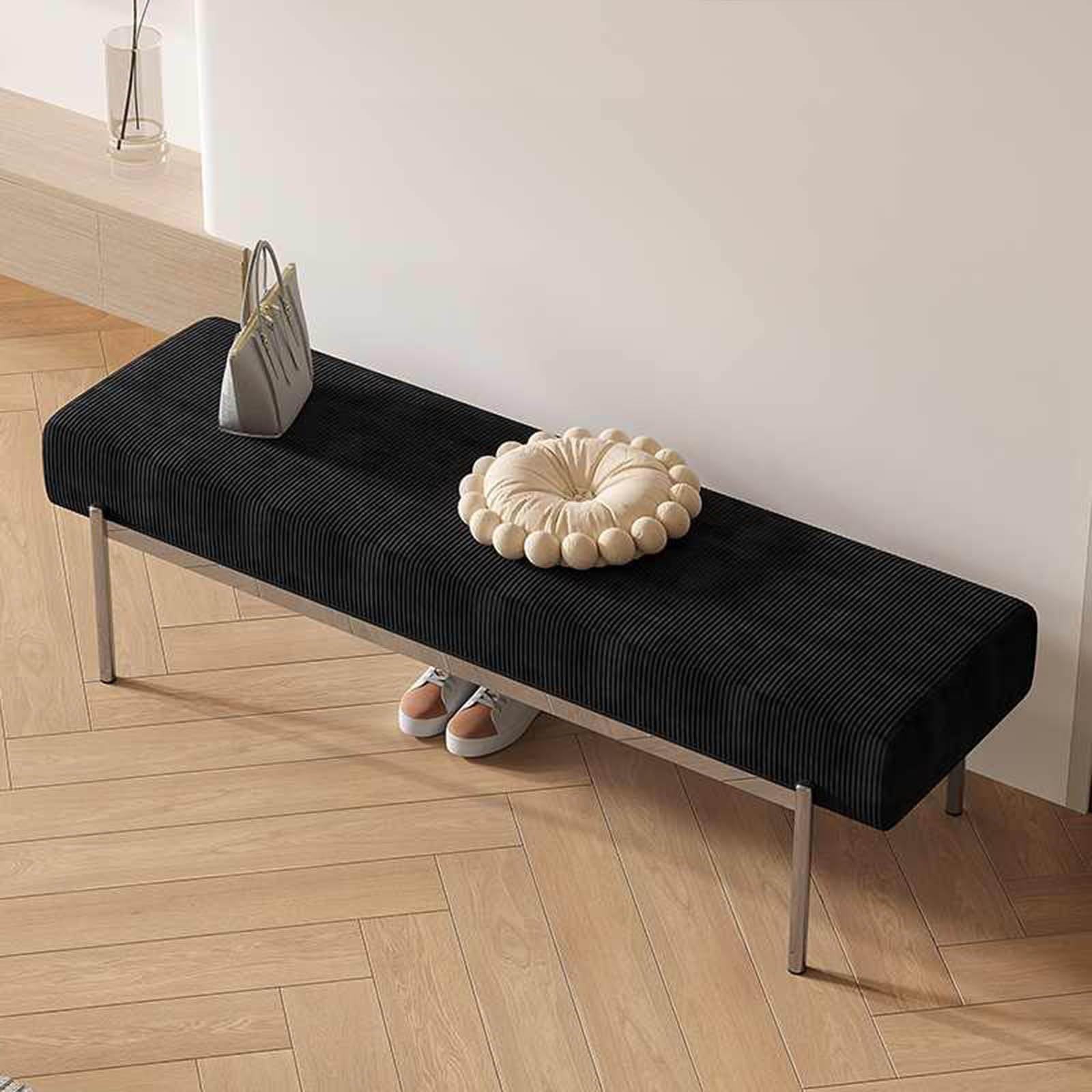 MSHGSKU Modern Black Shoe Bench 35.4in Entryway Sto with Rounded Corners Armless Design Short Height for Bedroom & Living Room Versatile Shoe Rack & Dining Bench
