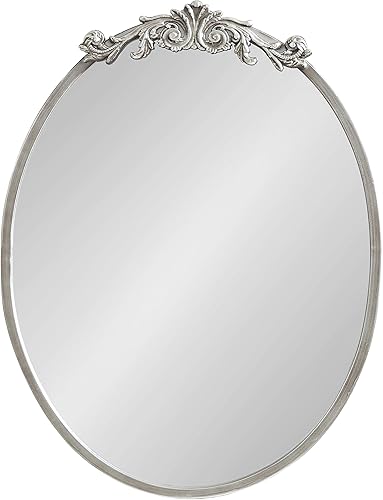 Miniatura 2 de Kate and Laurel Arendahl - Espejo de pared ovalado con glamour, 18 x 24 pulgadas, plata envejecida, hermoso espejo bohemio para pared