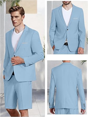 Men's 2 Piece Slim Fit Suit Two Button Blazer and Short Pants Set Summer Beach Wedding Suit Prom Dinner