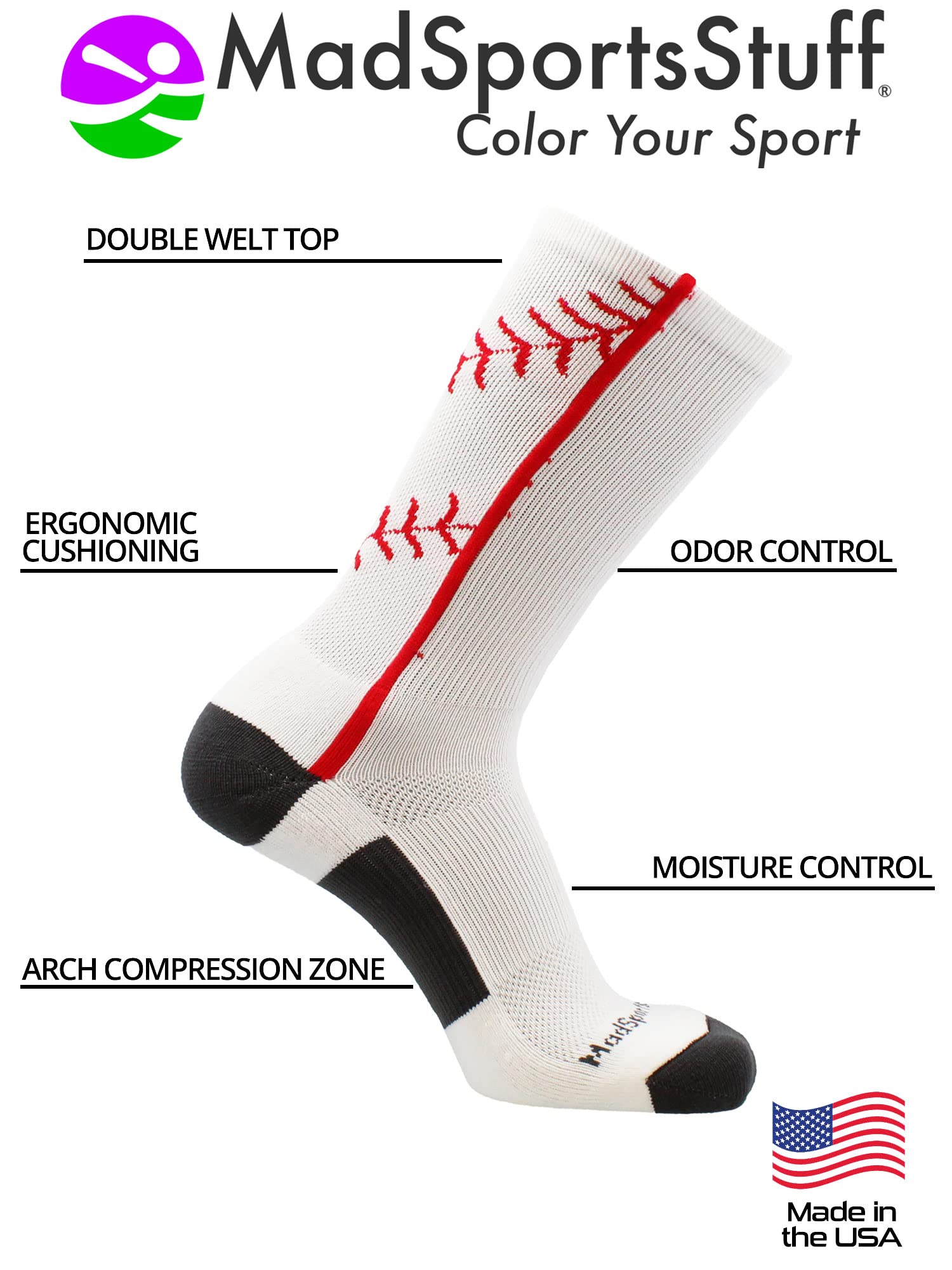 MadSportsStuff Skarpety do softballu lub skarpety baseballowe ze szwami dla dziewcząt, chłopców, mężczyzn, kobiet, młodzieży, dorosłych, akcesoria prezentowe