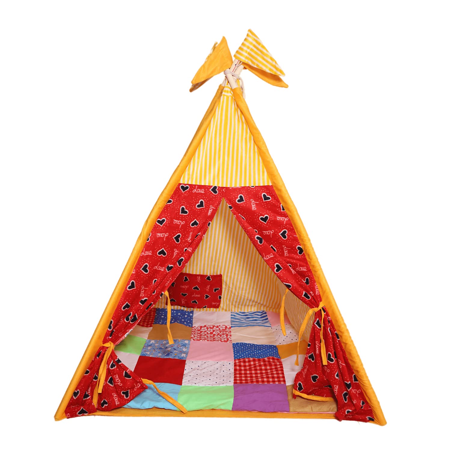 Tent House for Kids Teepee Play Tent for Kids, Portable Teepee Flag House for Boys & Girls, Play House for Indoor & Outdoor with Mat (Orange)