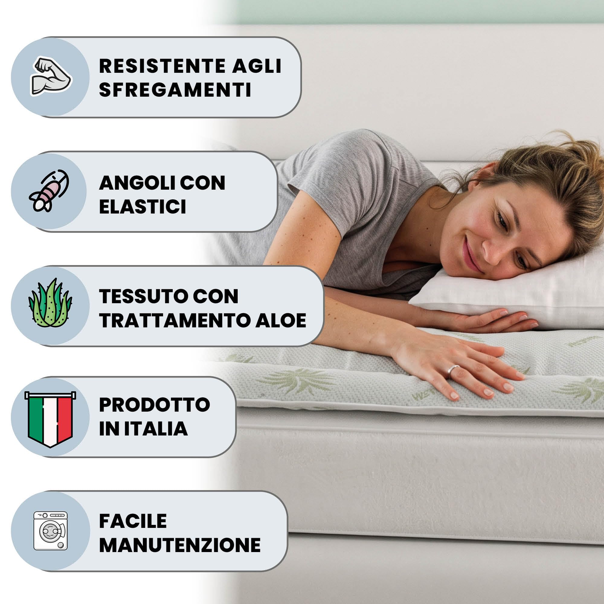 Italian Bed Linen Aloe Gesteppte Angströhre mit Gummiringen,80x195cm,weiß
