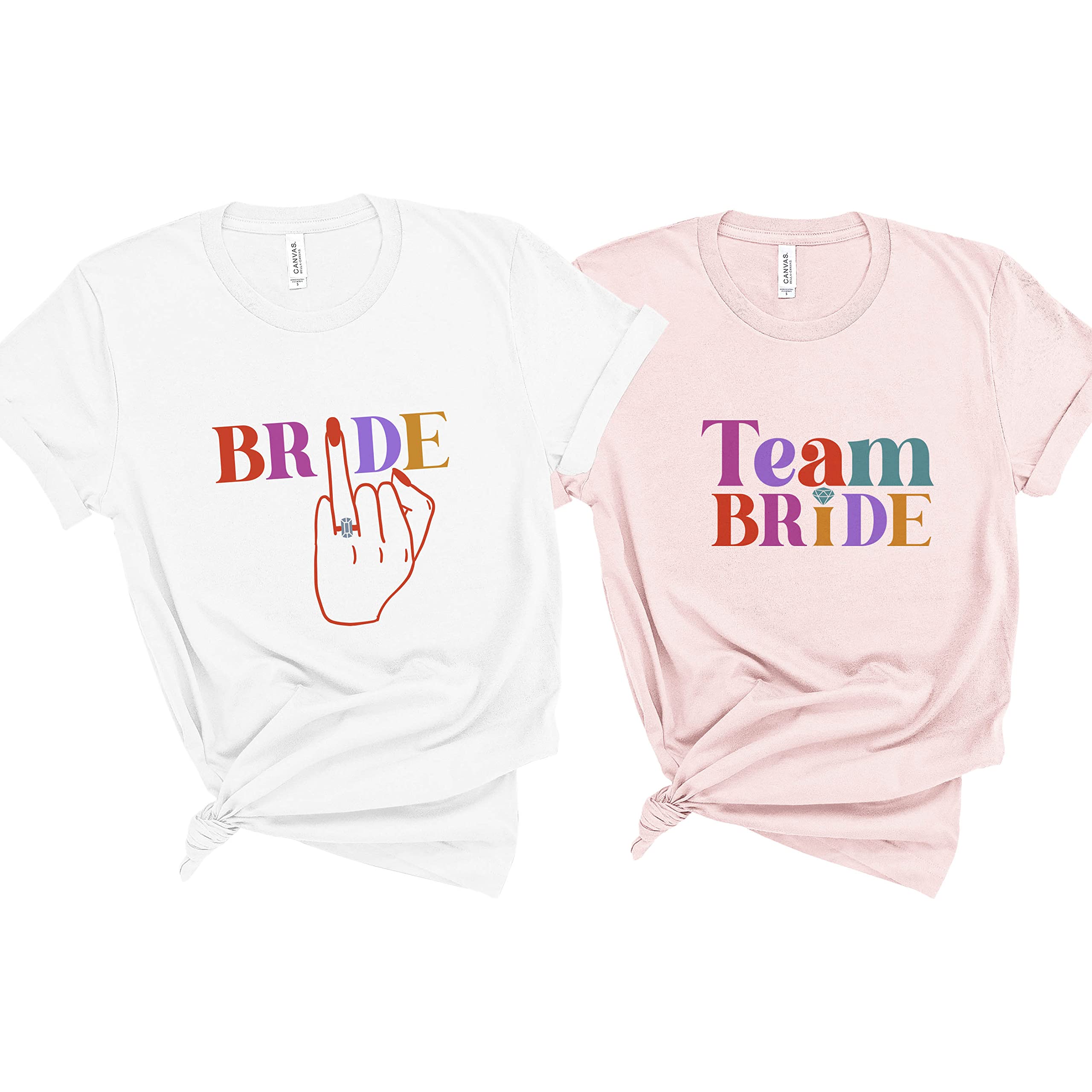 Pomchick - Colourful Bride and Team Ring Finger T-Shirt | Diamond Funny Bridal | Hen Bachelorette Party Top | Bride to Be Engagement Shirt | Ring Tee