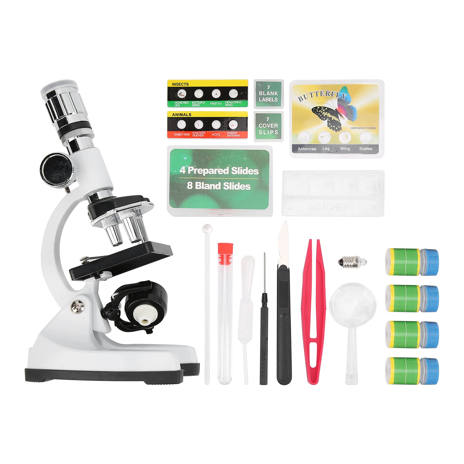 Kit di microscopio HD 1200X per bambini, educazione scientifica, giocattolo per microscopio per principianti, interamente in metallo con lente in vetro ottico