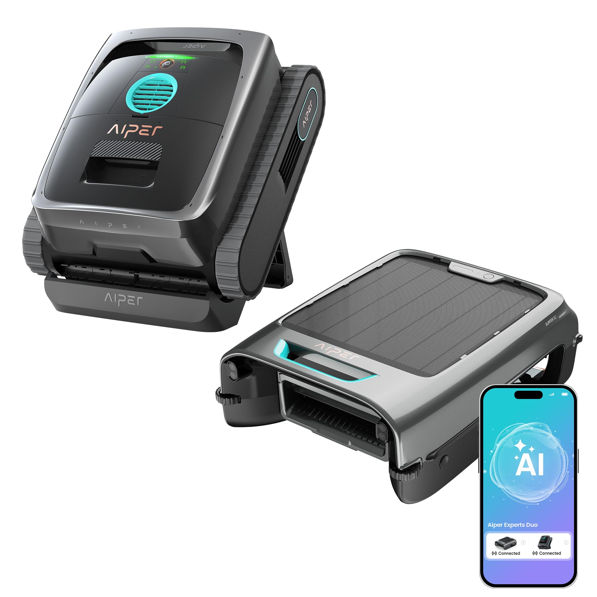 AIPER (2026) Experten Duo: Poolroboter Scuba V3 & EcoSurfer S2, 360° Reinigung von oben nach unten, automatische Wartung 7 Tage, 10 x schnellere Reinigung mit AI-Patrol, Wasserpflege