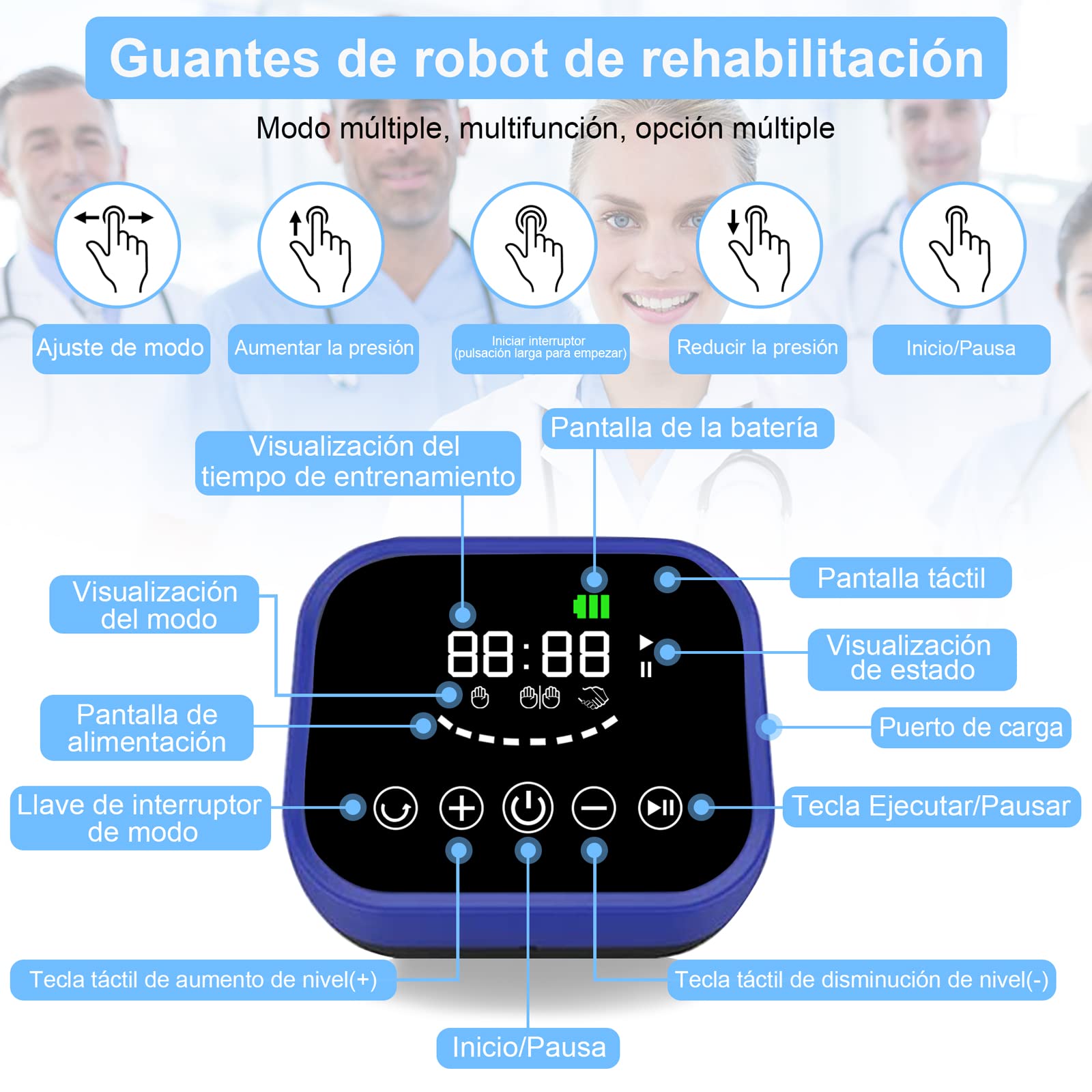 Guantes de Rehabilitación Robótica para la Hemiplejia Equipo de Rehabilitación de la Mano, Productos para Pacientes con Apoplejía para las Manos, Equipo de Recuperación de Apoplejía.
