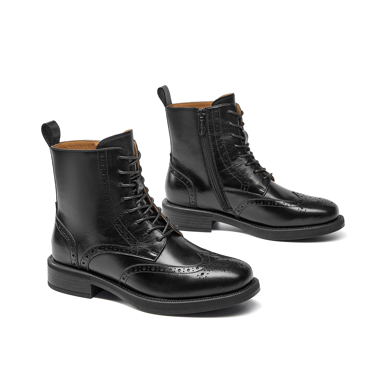 BEAU TODAY Wingtip Ankle Boots for Women Leather Brogue Oxfords Fashion Lug Sole Combat Boots Lace Up Vintage