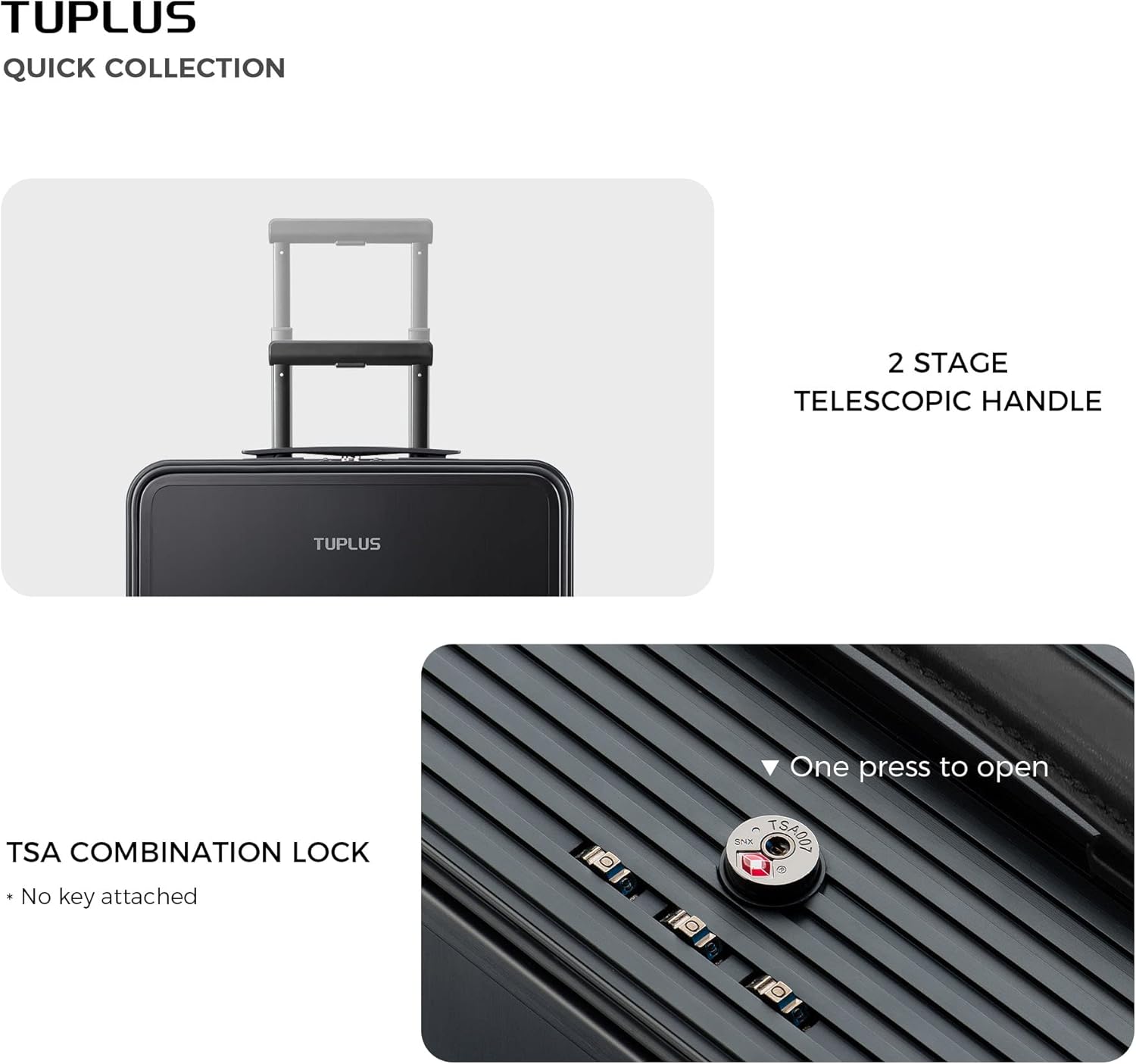 review TUPLUS QUICK Aluminum Hardside Luggage with Double Spinner Wheels, Carry-On 16-Inch, Quiet, TSA Lock Suitcase, Black