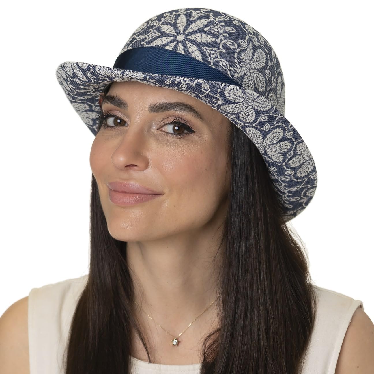 Bombín Spencey FlowerD’Este Mujer/Hombre - Made in Italy Sombrero de algodón Bowler con Forro, Banda Grosgrain Primavera/Verano