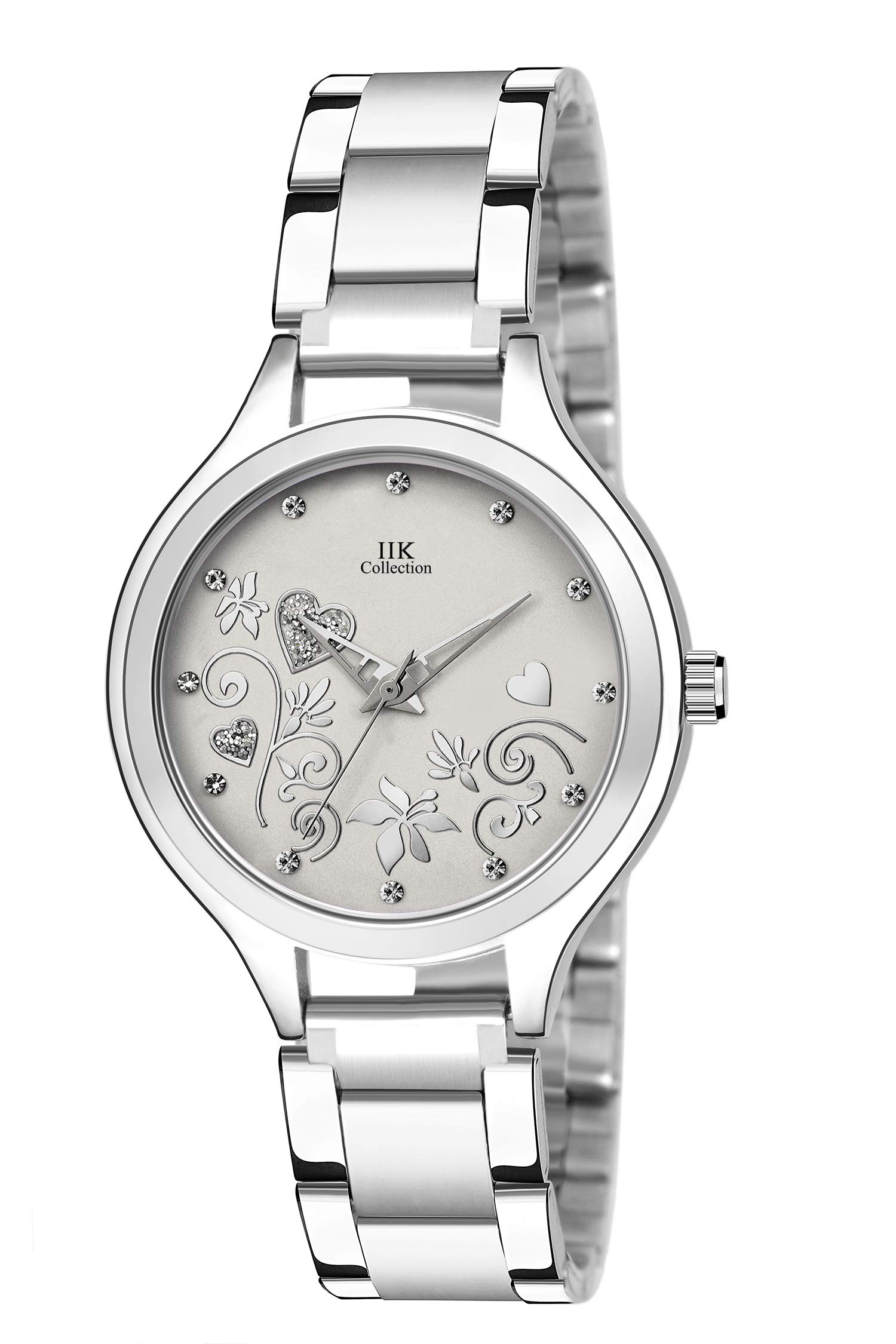 IIK COLLECTION Round Studded Dial |Analogue Quartz Movemnet Ladies Watch|Long Battery Life|Stainless Steel Adjustable Bracelet Chain Strap|Double Lock Clasp Safety Watches for Girls (B08QW3SQCJ) Amazon Price History, Amazon Price Tracker
