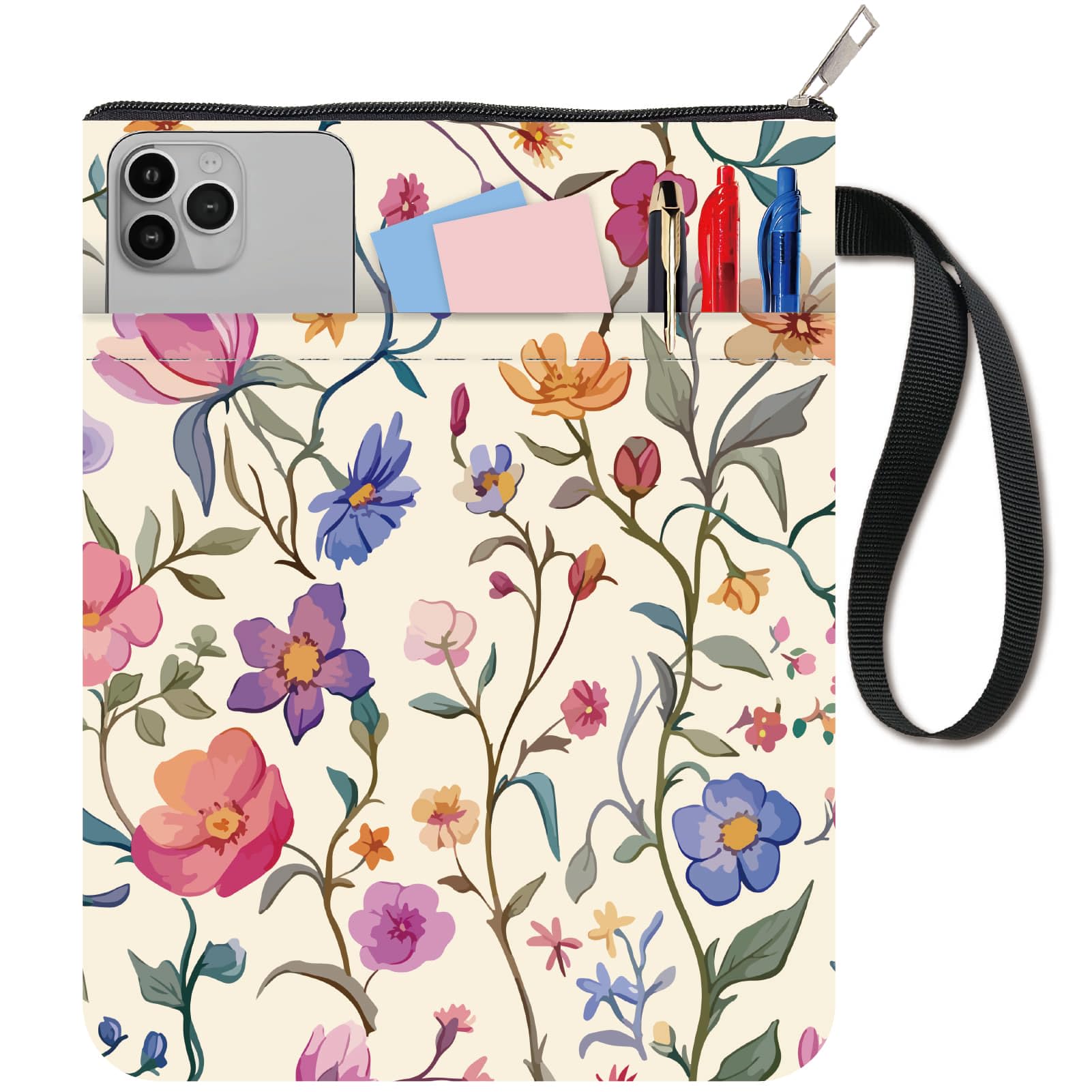 Housse De Livre à Fleurs Avec Poche - Protection Livre De Poche Tissu Lavable Et Fermeture Éclair