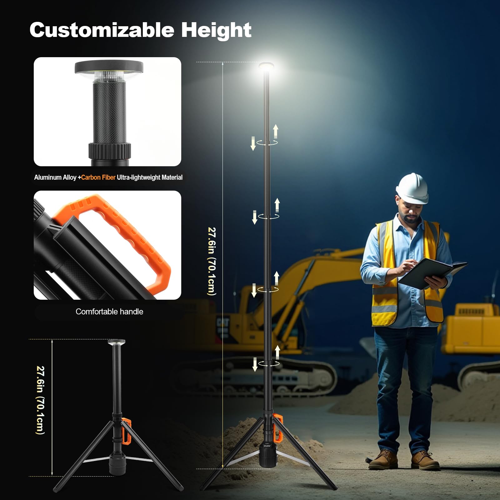 SYLSTAR Foco LED Recargable con Mando y Trípode Telescópico (2.65m), 3000LM Foco LED Bateria Ultrabrillante 3CCT Regulable, Portátil para Talleres, Camping, Deportes y Emergencias