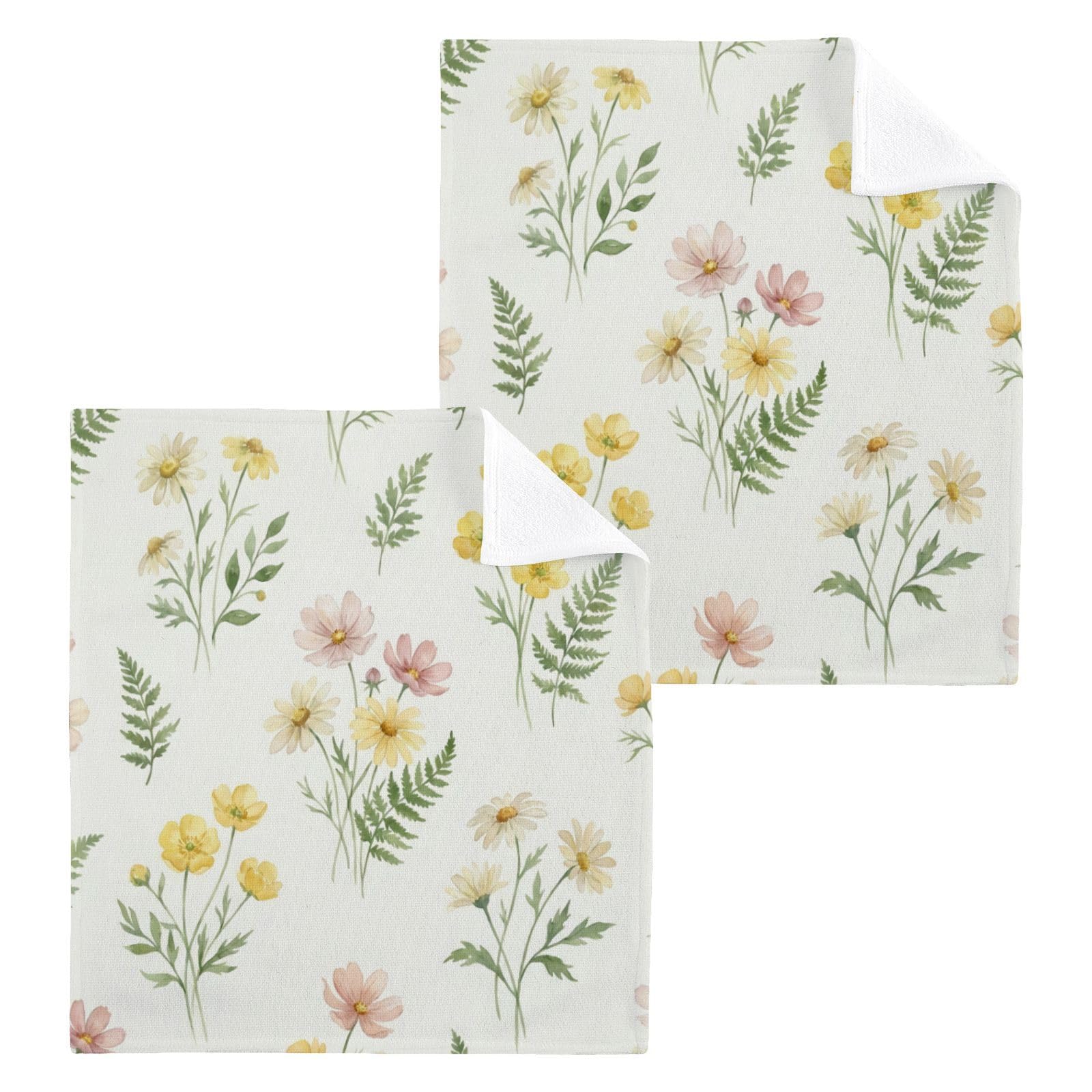 BOESI Wildflower Floral Pattern 12x12in Cotton Washcloth,Face Towel