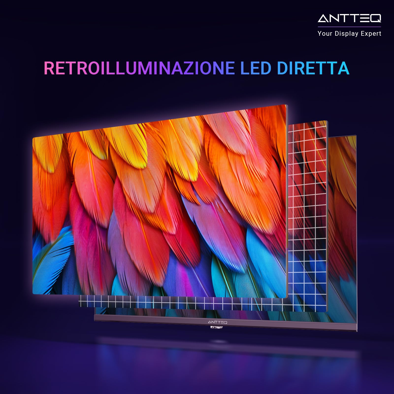 Antteq VIDAA 32 Pollici Smart TV HD (Televisore 81cm), Senza Cornice, DAZN/YouTube/Netflix/Prime video,Triple Tuner DVB-C/S/S2/T/T2, WiFi, HDMI, HEVC 10, Dolby Audio