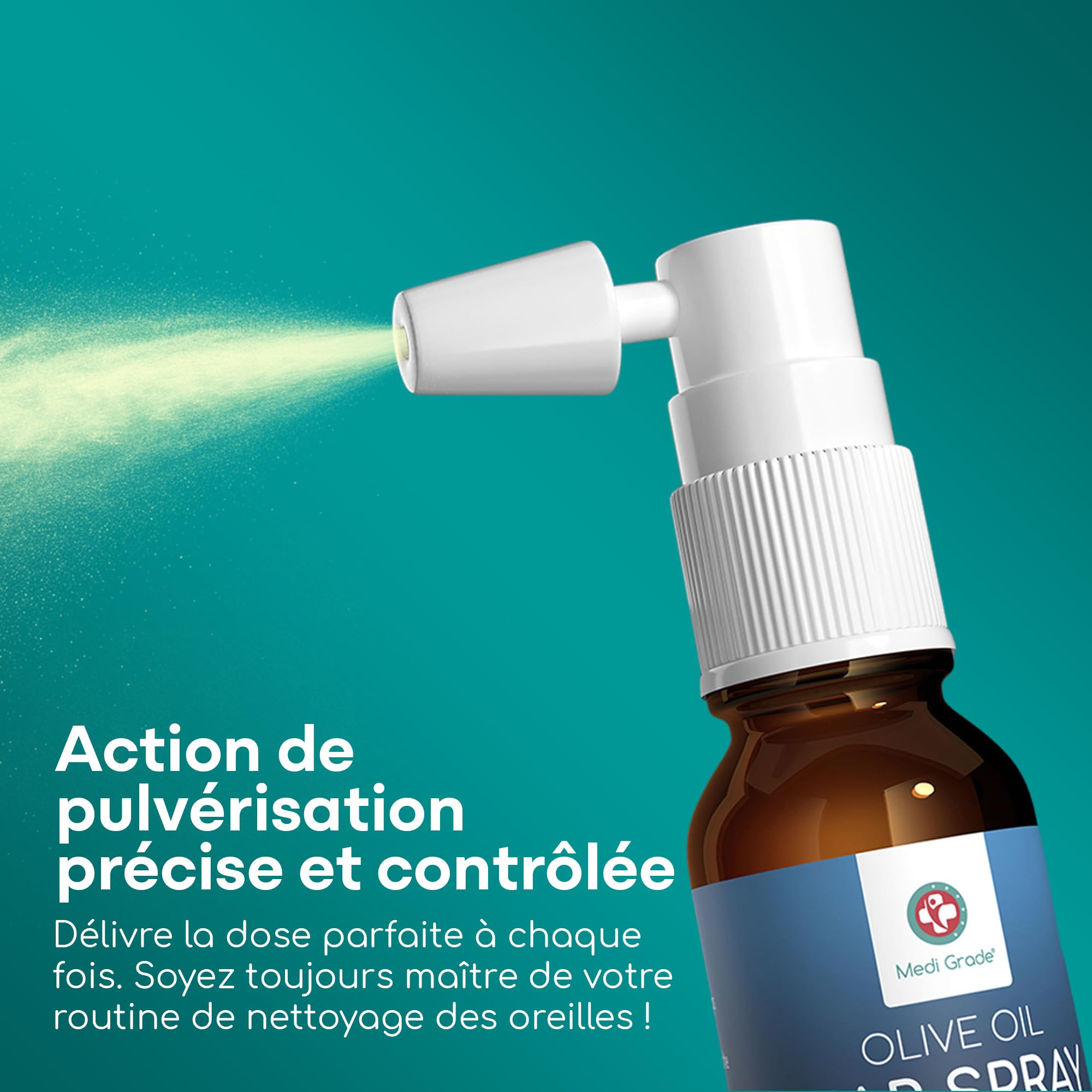 Medi Grade Spray d'Huile d'Olive pour Oreilles Bouchées 20ml – Auriculaire 100% Naturel qui Adoucit, Élimine l'Accumulation de Cérumen – Plus de 50 Vaporisations, Nettoyant